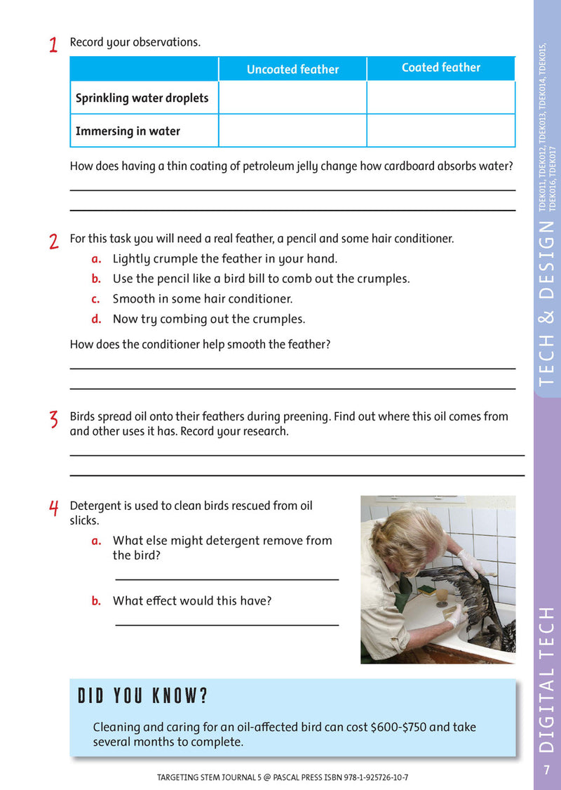 Sample interior page from Targeting STEM Year 5 showing part of a STEM project and its journal page