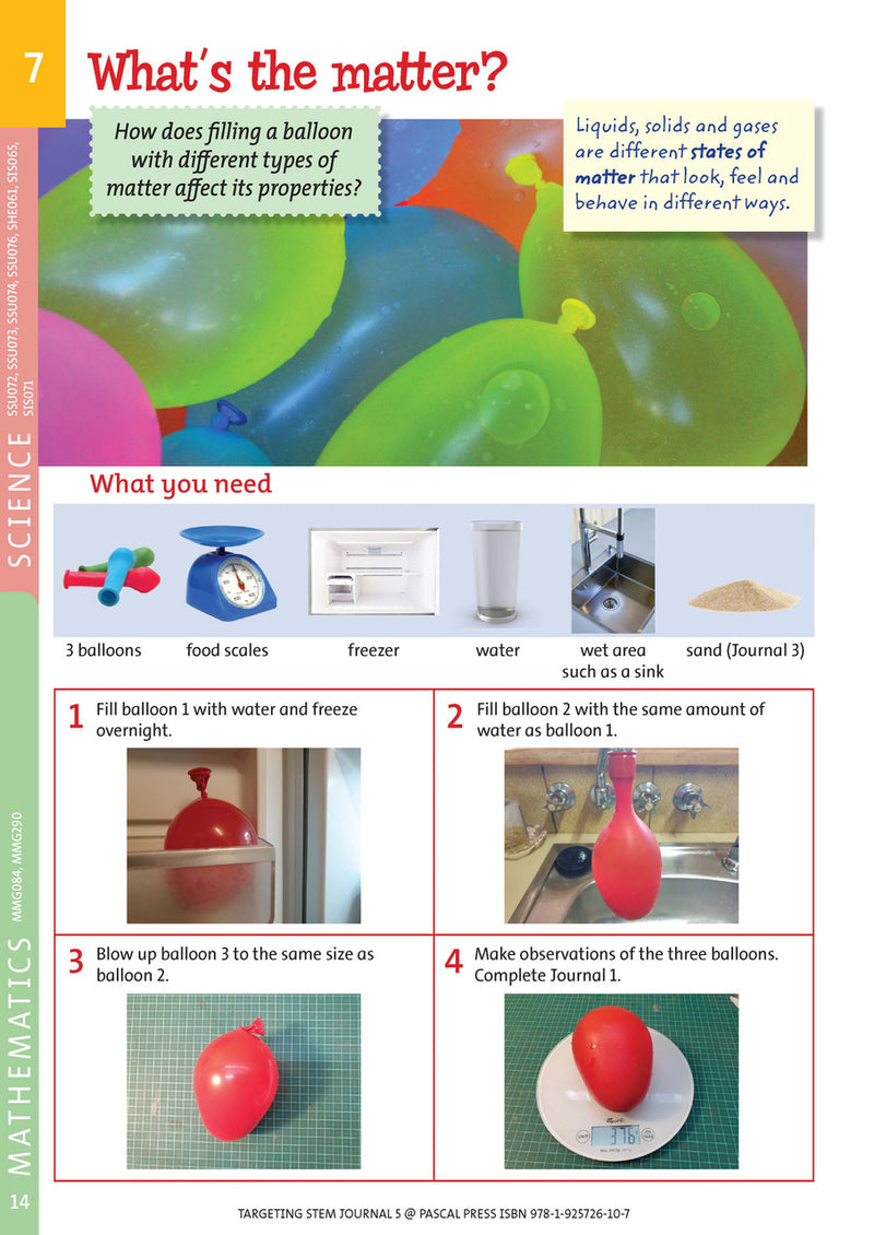 Sample interior page from Targeting STEM Year 5 showing part of a STEM project and its journal page