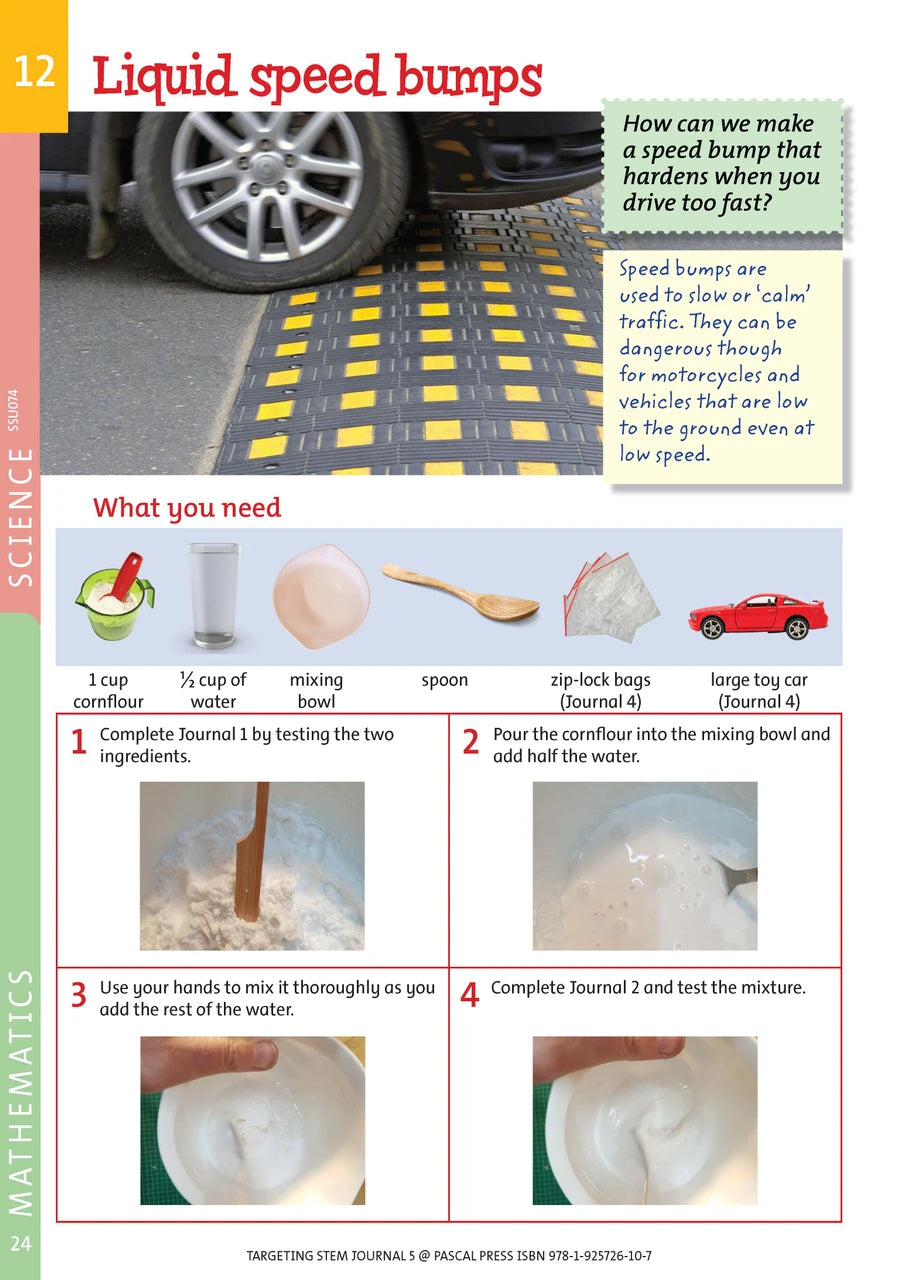 Sample interior page from Targeting STEM Year 5 showing part of a STEM project and its journal page