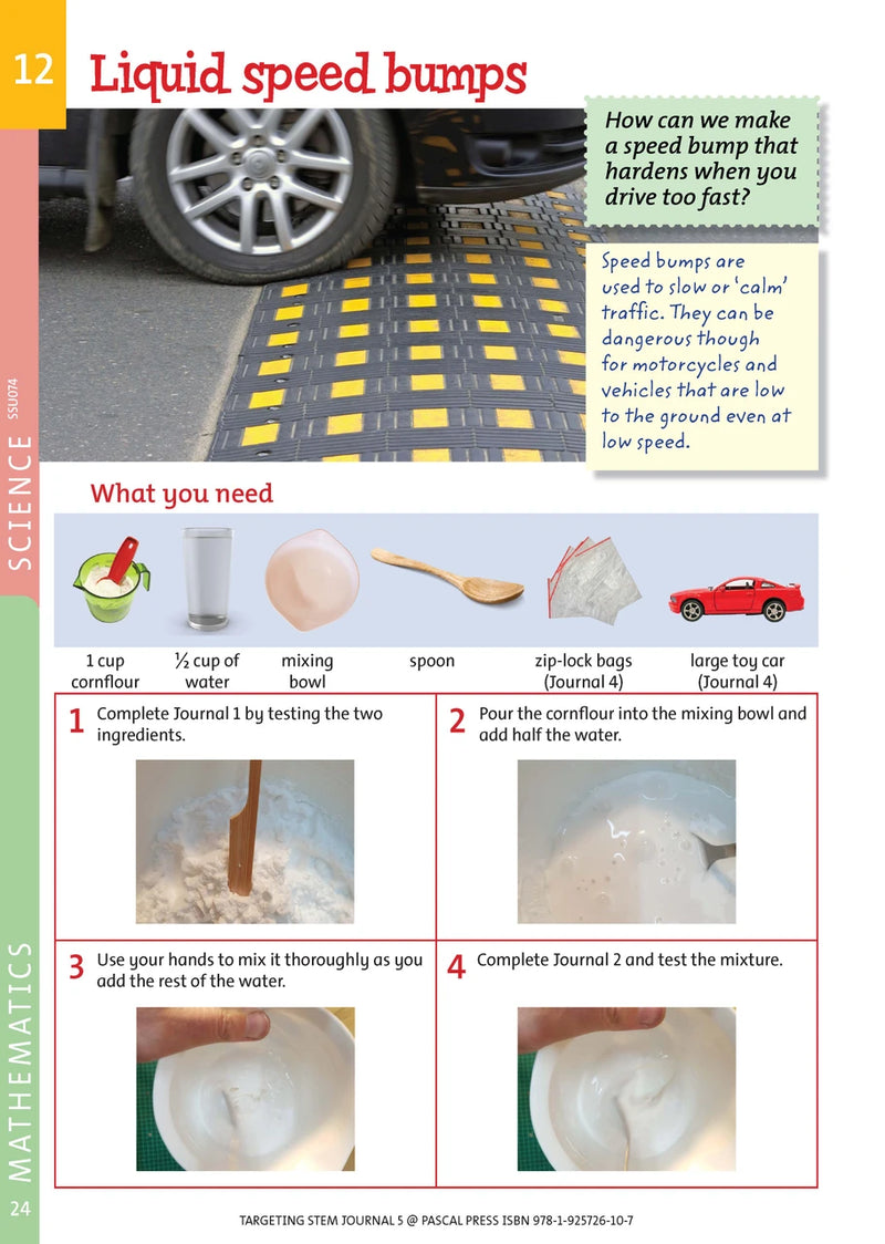 Sample interior page from Targeting STEM Year 5 showing part of a STEM project and its journal page
