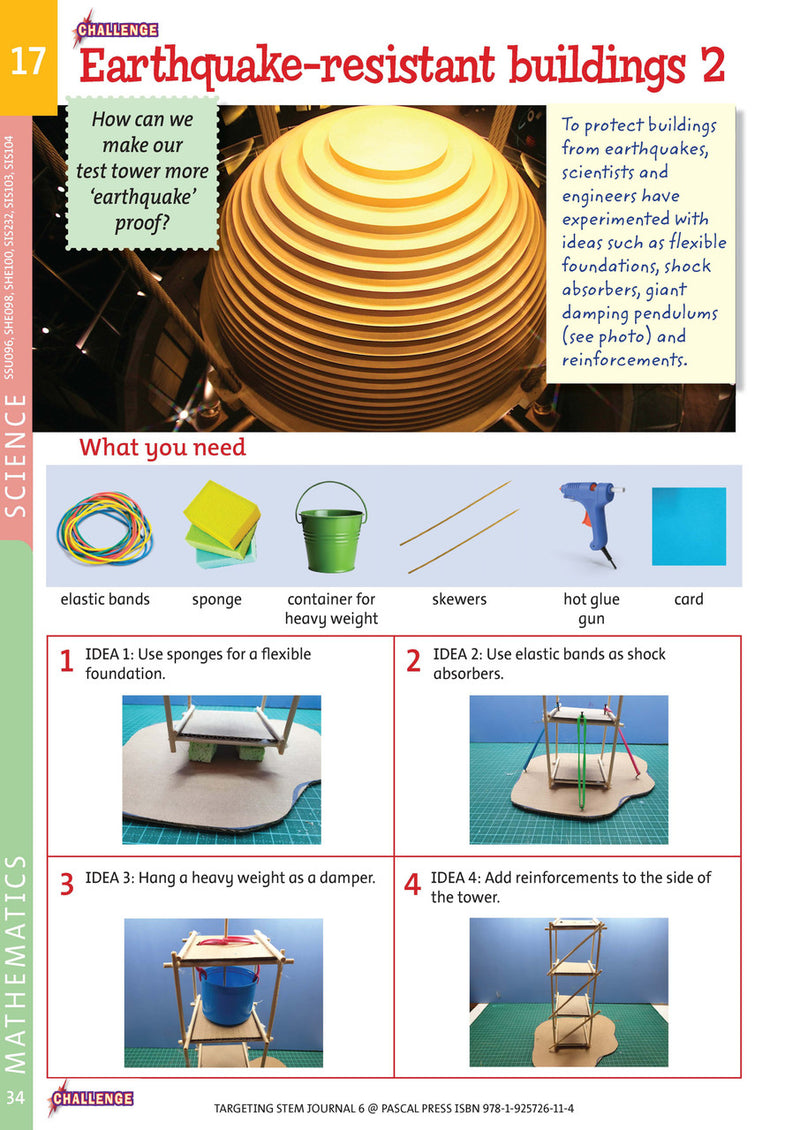 Sample interior page from Targeting STEM Year 6 showing part of a STEM project and its journal page