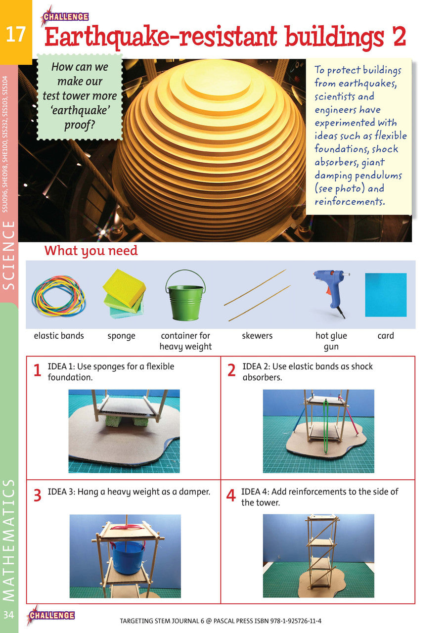Sample interior page from Targeting STEM Year 6 showing part of a STEM project and its journal page