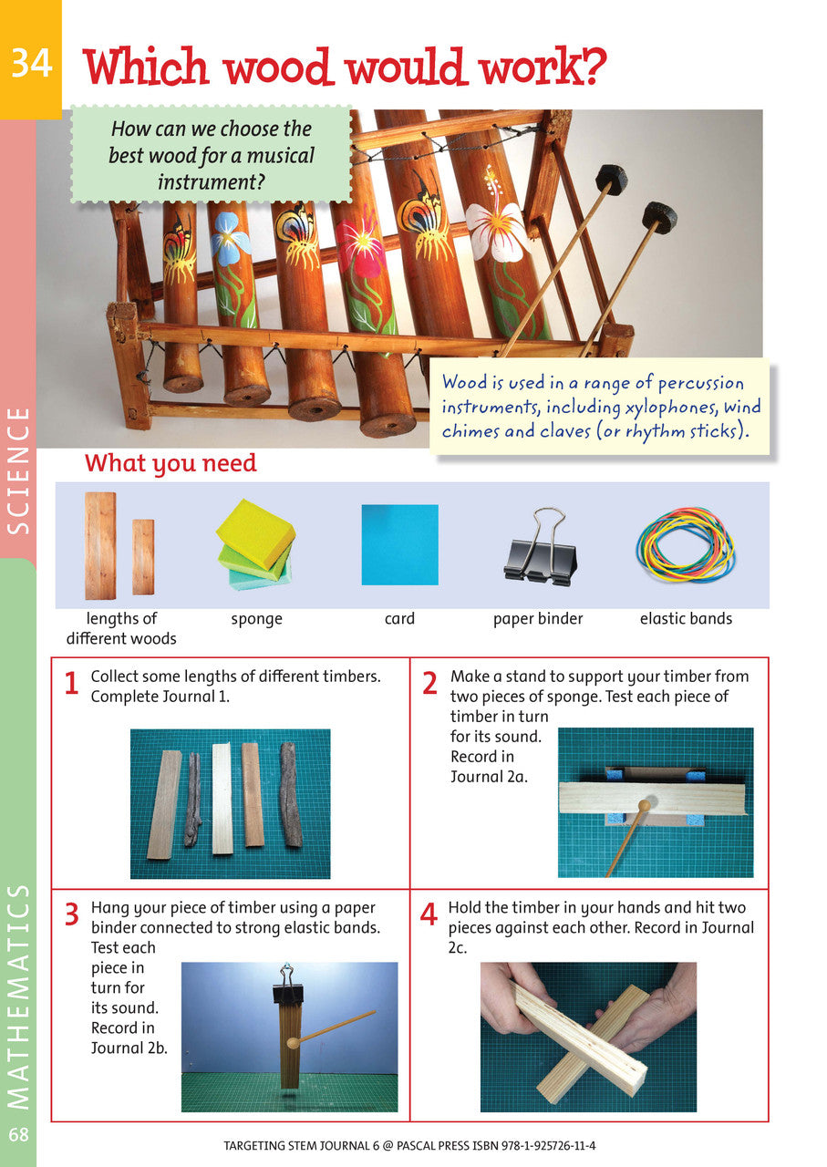 Sample interior page from Targeting STEM Year 6 showing part of a STEM project and its journal page