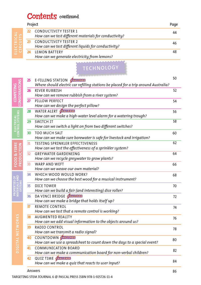 Sample interior page from Targeting STEM Year 6 showing part of a STEM project and its journal page