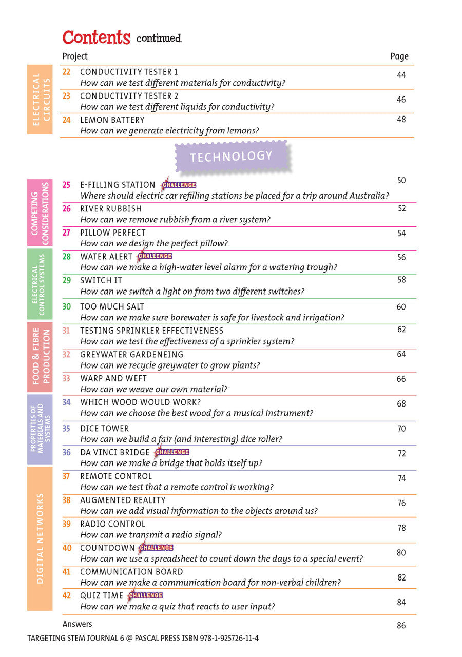 Sample interior page from Targeting STEM Year 6 showing part of a STEM project and its journal page