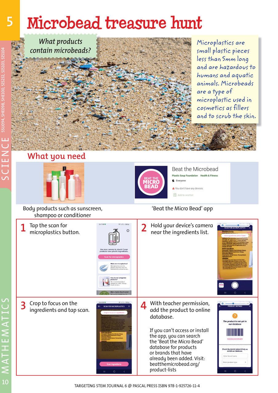Sample interior page from Targeting STEM Year 6 showing part of a STEM project and its journal page