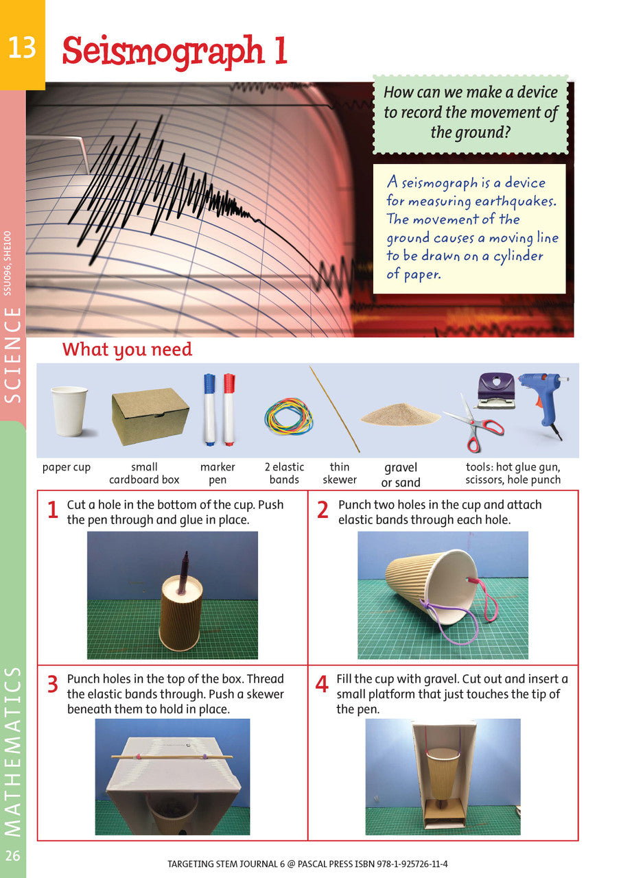 Sample interior page from Targeting STEM Year 6 showing part of a STEM project and its journal page