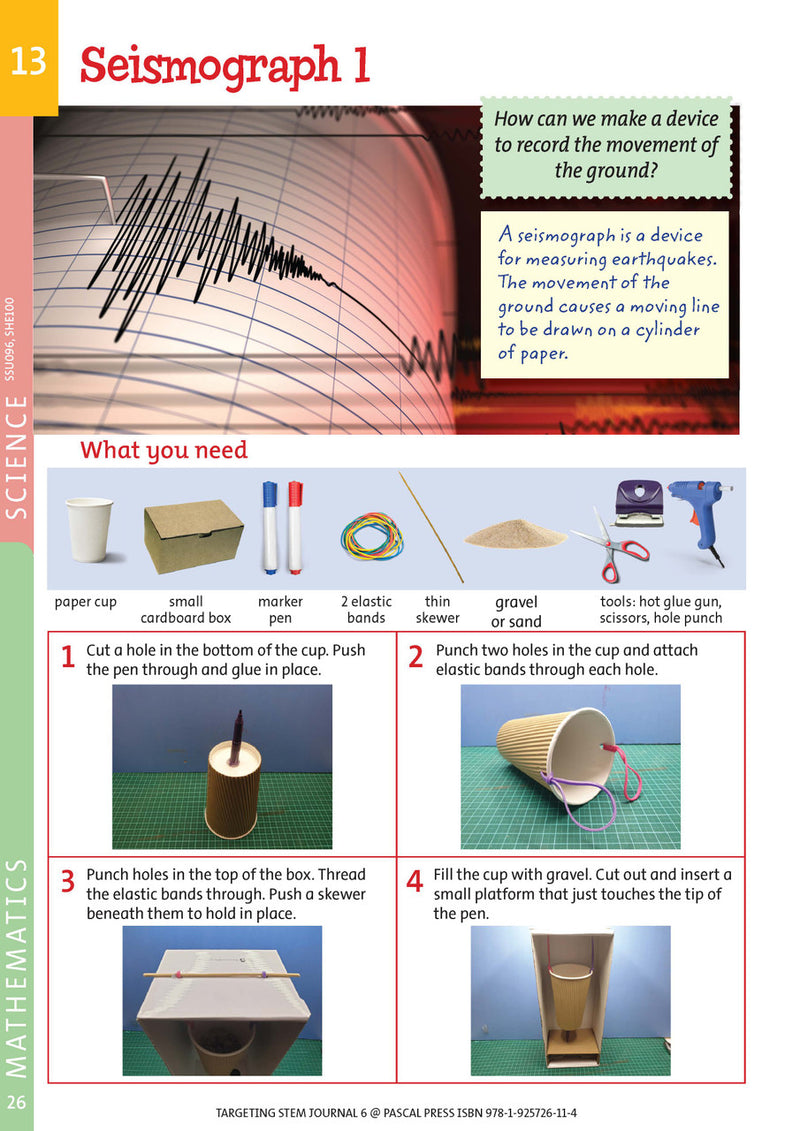 Sample interior page from Targeting STEM Year 6 showing part of a STEM project and its journal page