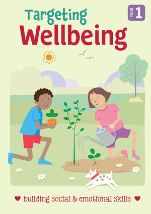 Front cover of Targeting Wellbeing Year 1, a Pascal Press social and emotional skills activity book for primary students