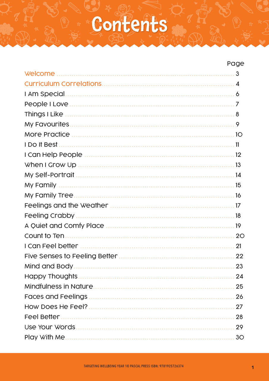 Sample page from Targeting Wellbeing Year 1 showing one of the social and emotional skills activities inside the book