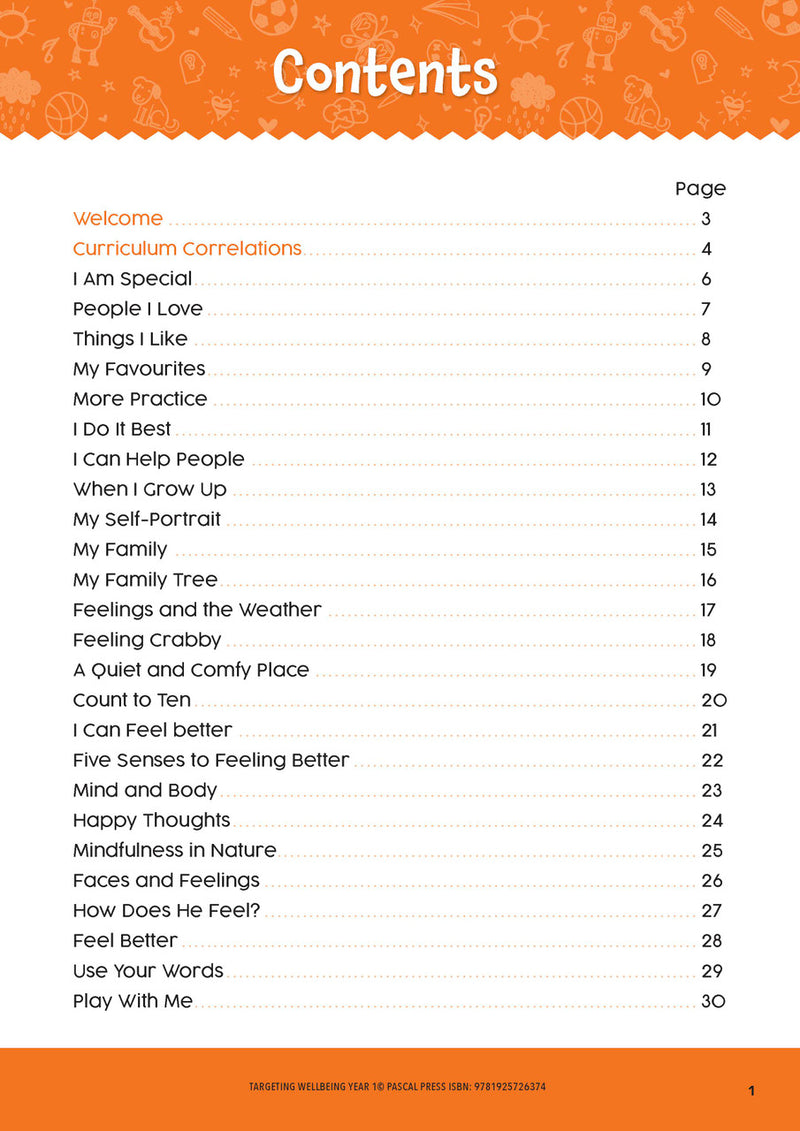 Sample page from Targeting Wellbeing Year 1 showing one of the social and emotional skills activities inside the book