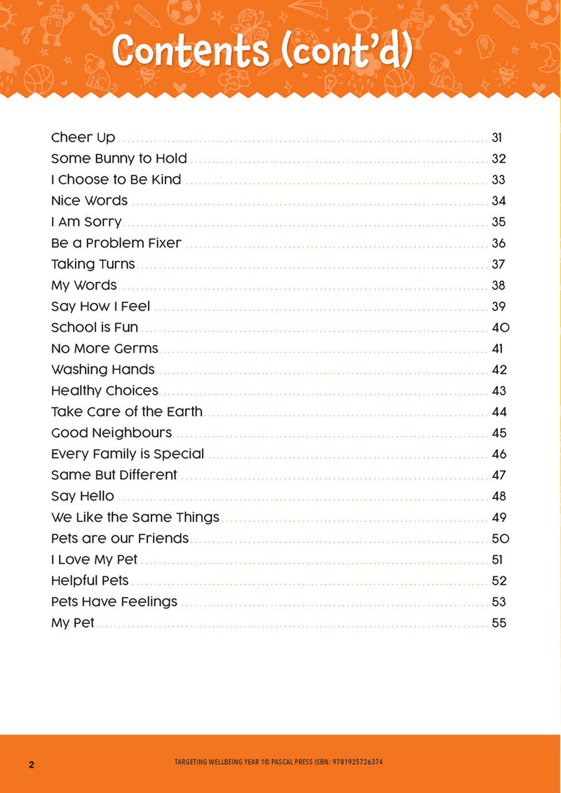 Sample page from Targeting Wellbeing Year 1 showing one of the social and emotional skills activities inside the book