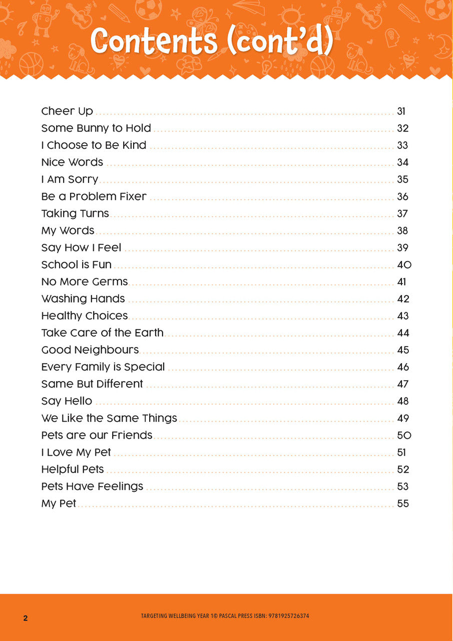 Sample page from Targeting Wellbeing Year 1 showing one of the social and emotional skills activities inside the book