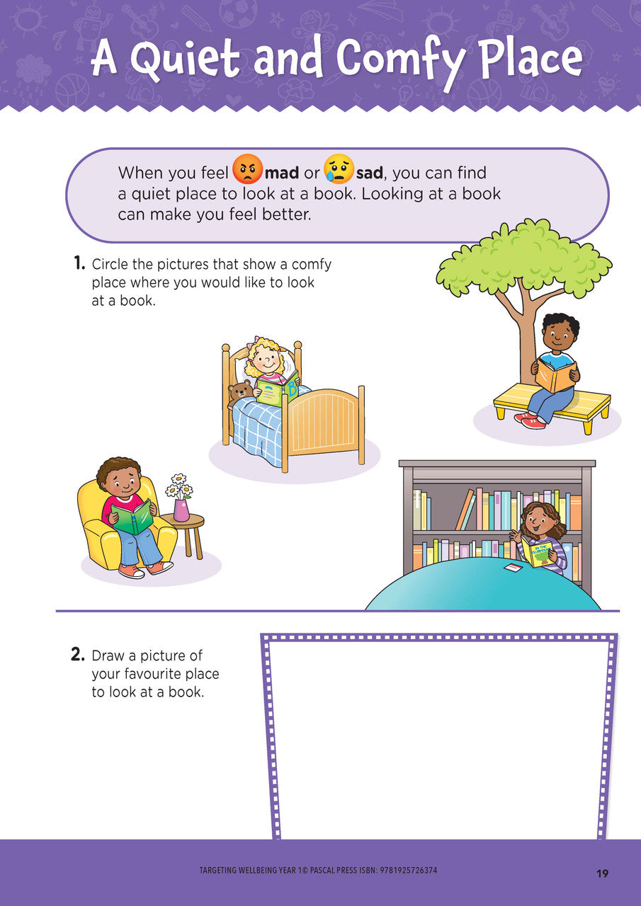 Sample page from Targeting Wellbeing Year 1 showing one of the social and emotional skills activities inside the book