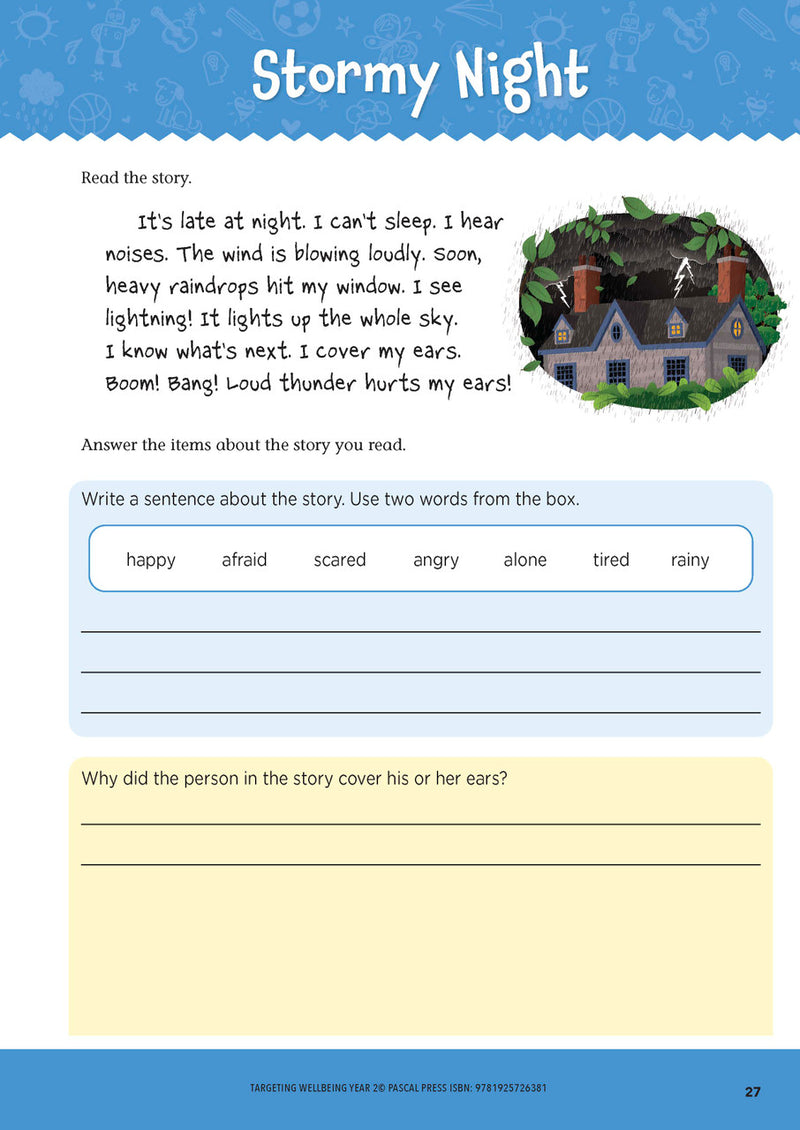 Sample page from Targeting Wellbeing Year 2 showing one of the social and emotional skills activities inside the book