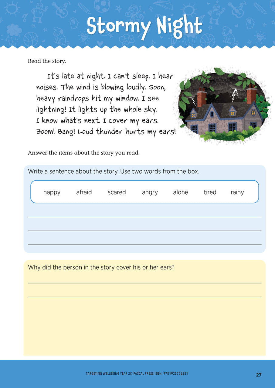 Sample page from Targeting Wellbeing Year 2 showing one of the social and emotional skills activities inside the book