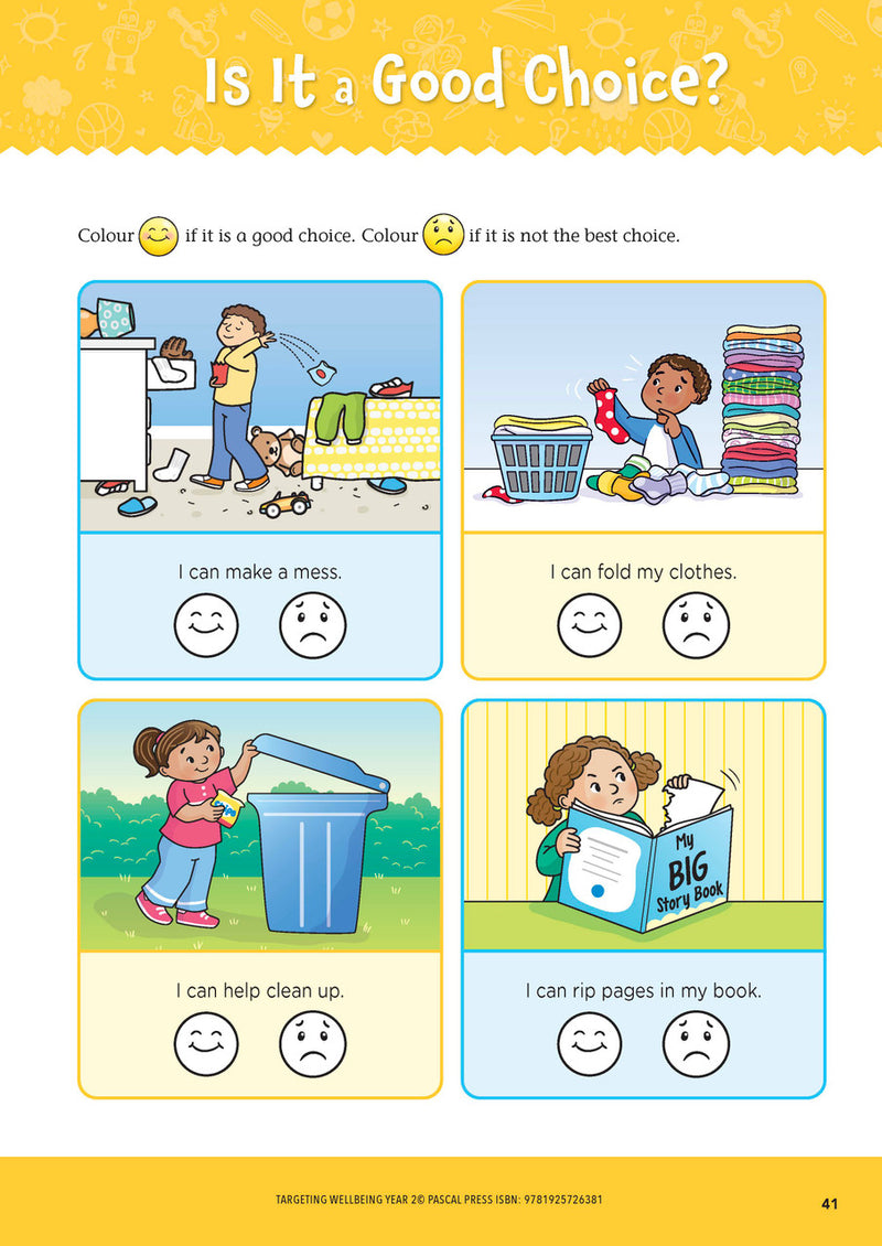 Sample page from Targeting Wellbeing Year 2 showing one of the social and emotional skills activities inside the book