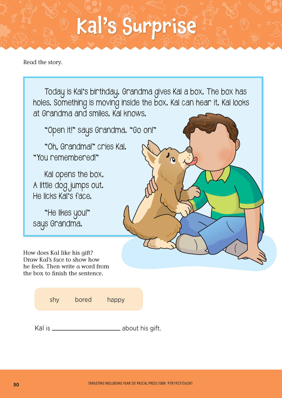 Sample page from Targeting Wellbeing Year 2 showing one of the social and emotional skills activities inside the book