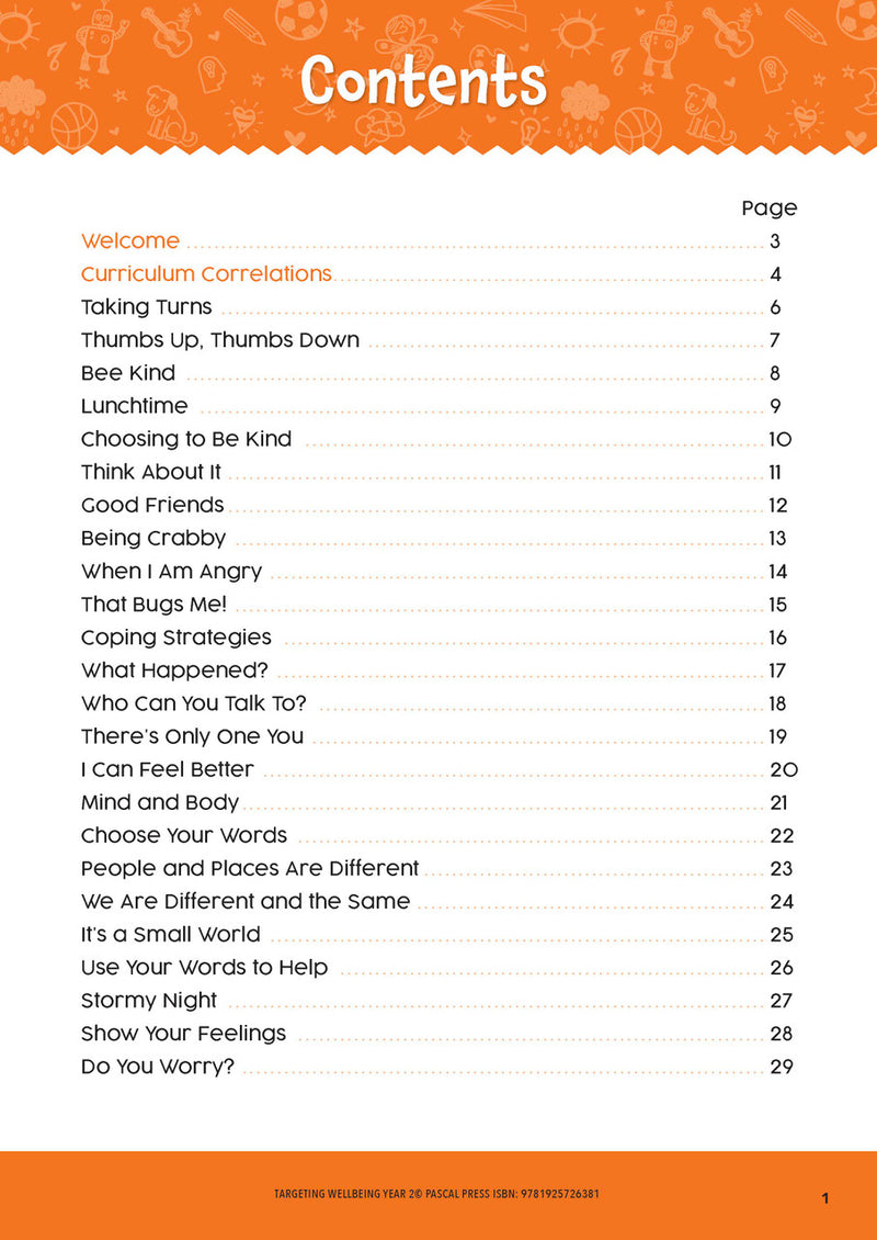 Sample page from Targeting Wellbeing Year 2 showing one of the social and emotional skills activities inside the book