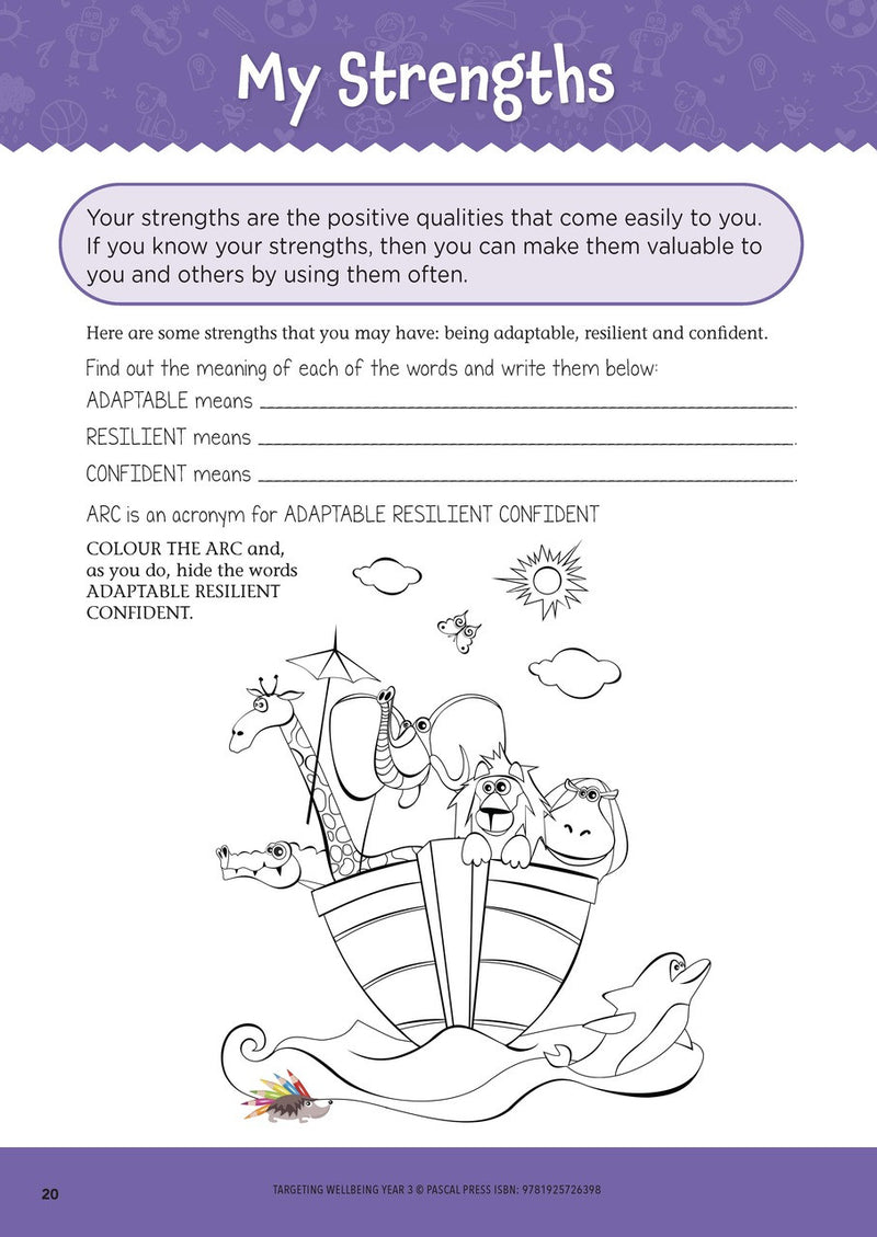 Sample page from Targeting Wellbeing Year 3 showing one of the social and emotional skills activities inside the book