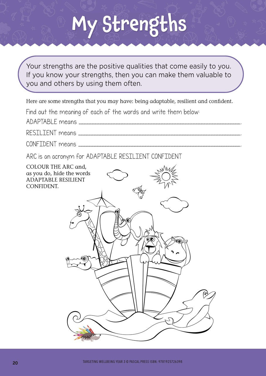 Sample page from Targeting Wellbeing Year 3 showing one of the social and emotional skills activities inside the book
