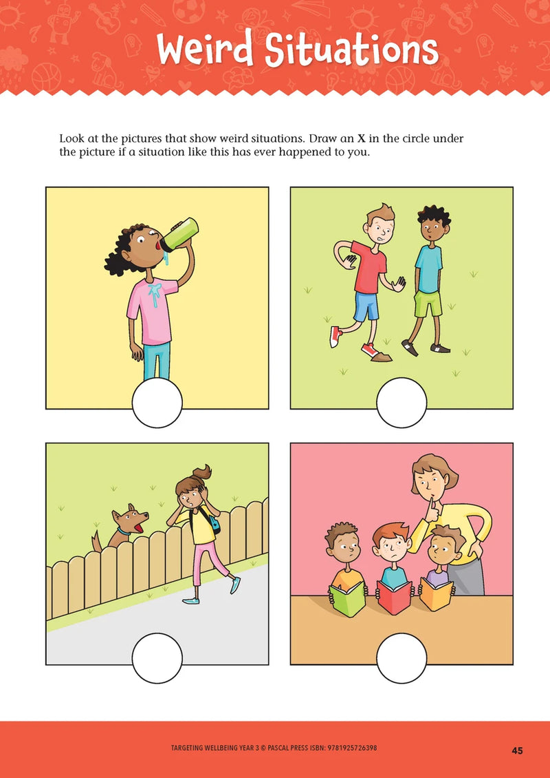Sample page from Targeting Wellbeing Year 3 showing one of the social and emotional skills activities inside the book