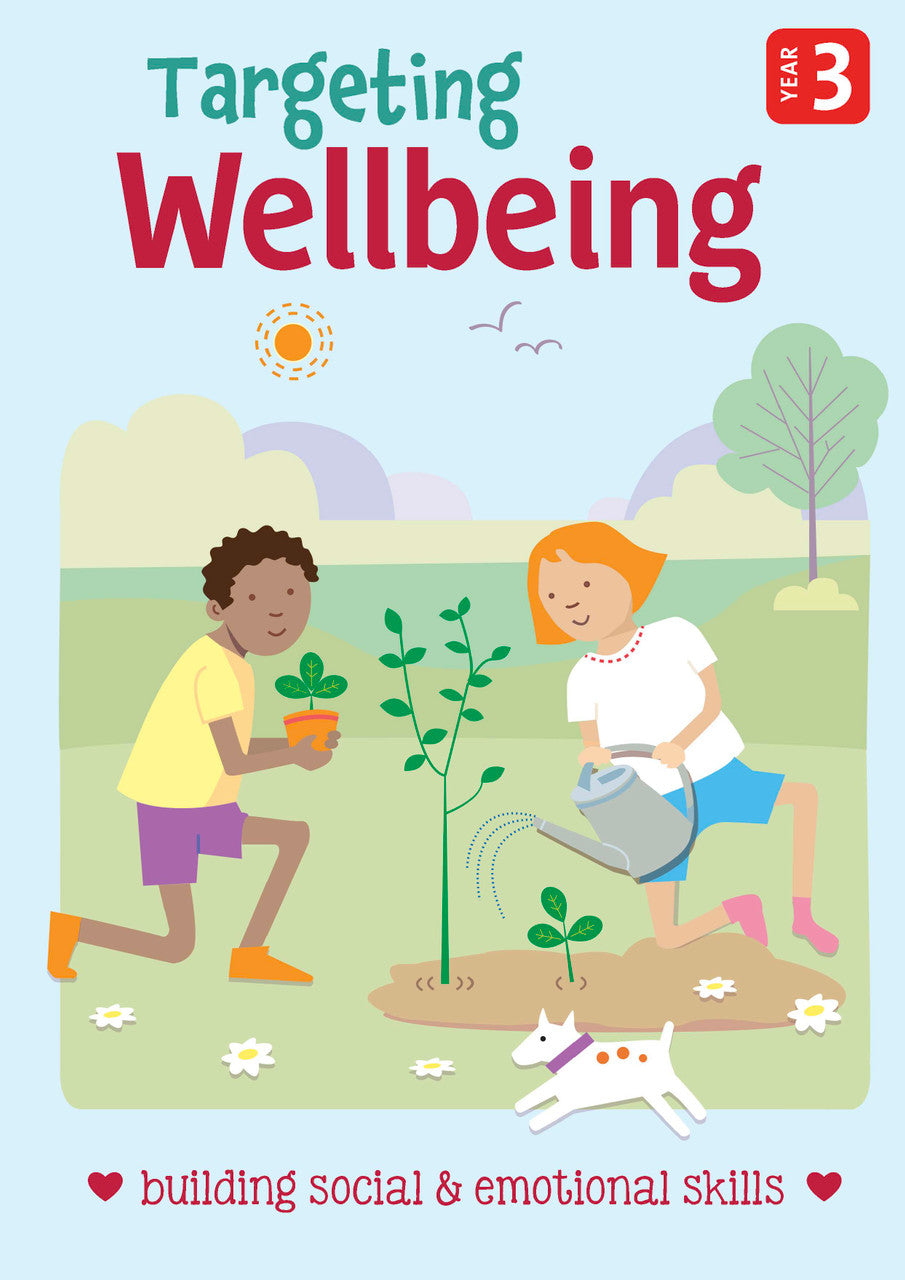 Front cover of Targeting Wellbeing Year 3, a Pascal Press social and emotional skills activity book for primary students