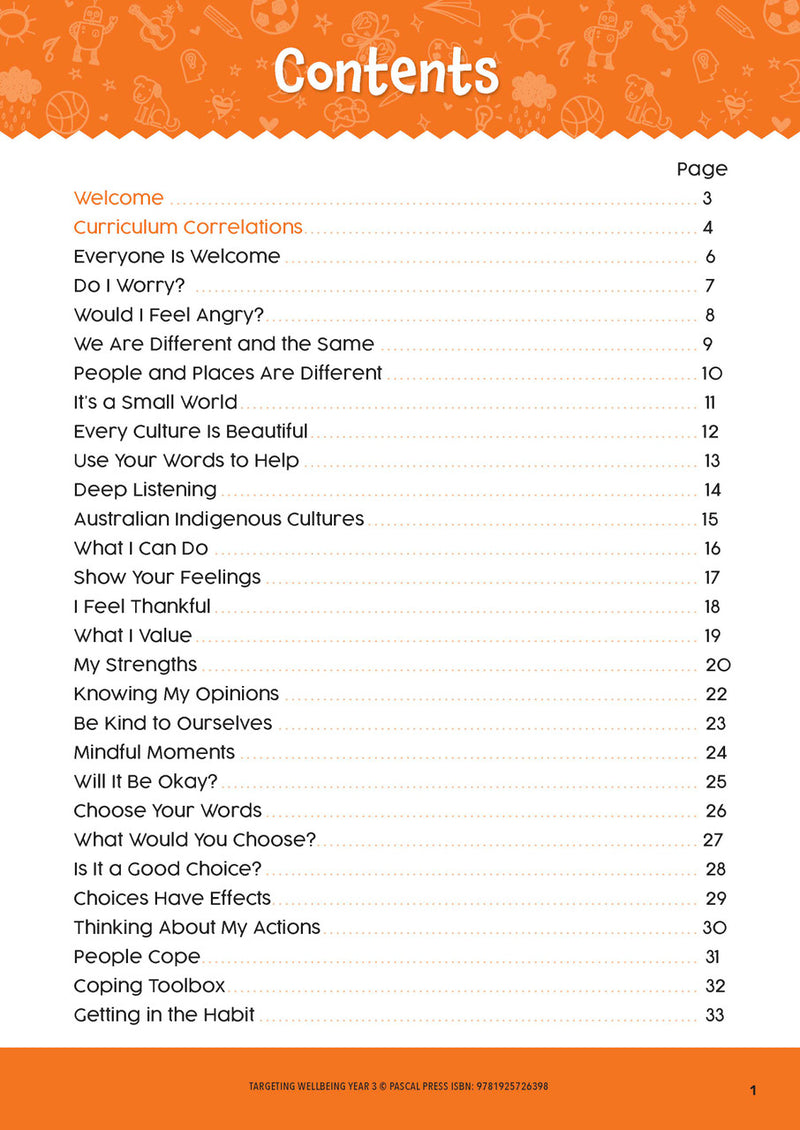 Sample page from Targeting Wellbeing Year 3 showing one of the social and emotional skills activities inside the book