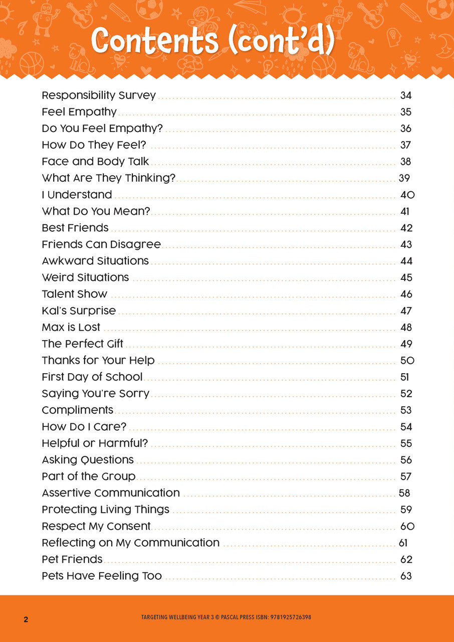 Sample page from Targeting Wellbeing Year 3 showing one of the social and emotional skills activities inside the book