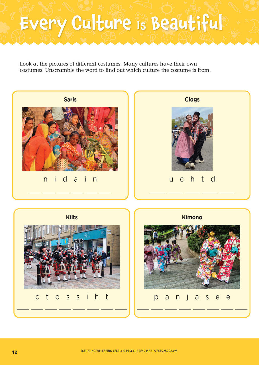 Sample page from Targeting Wellbeing Year 3 showing one of the social and emotional skills activities inside the book