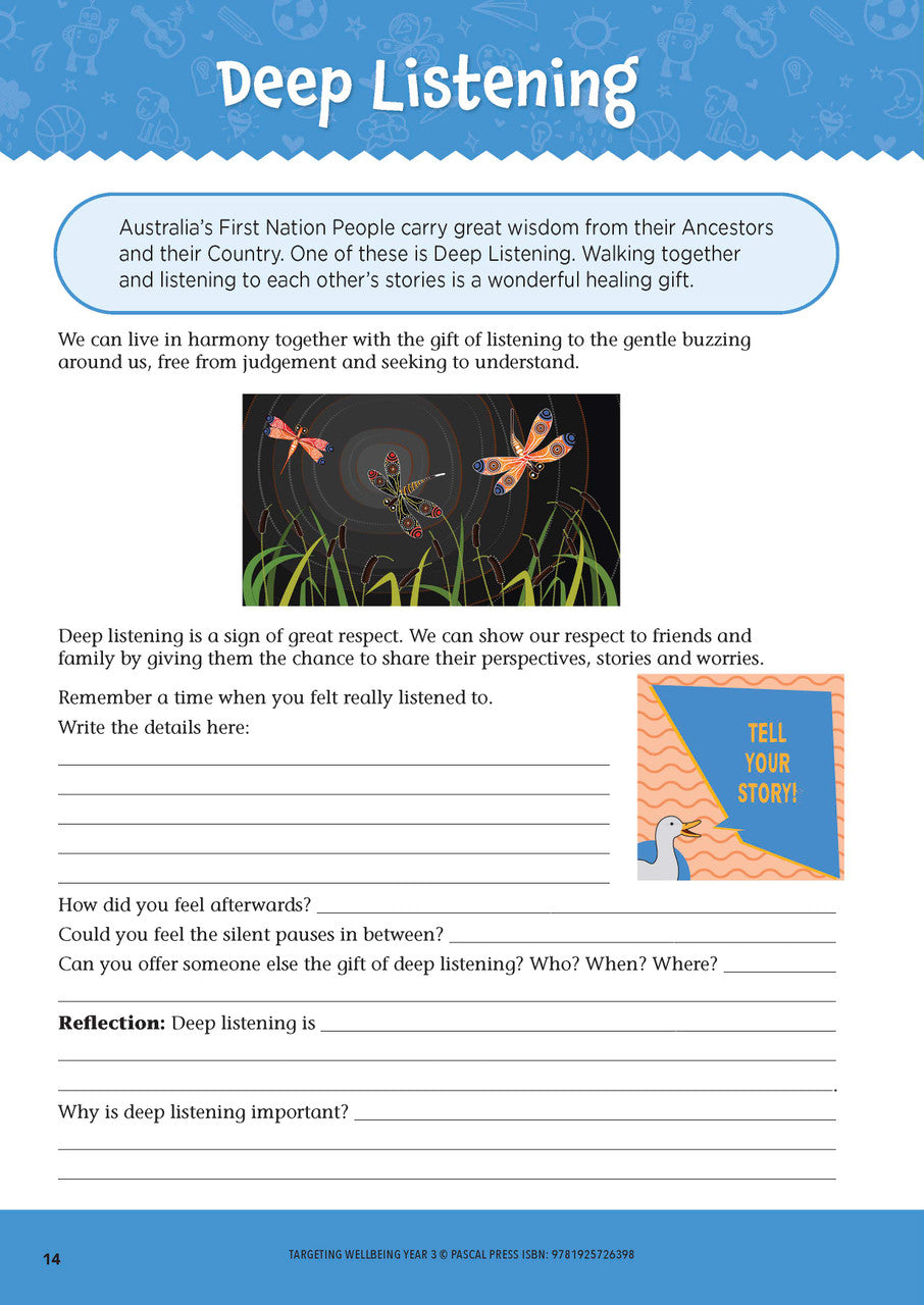 Sample page from Targeting Wellbeing Year 3 showing one of the social and emotional skills activities inside the book