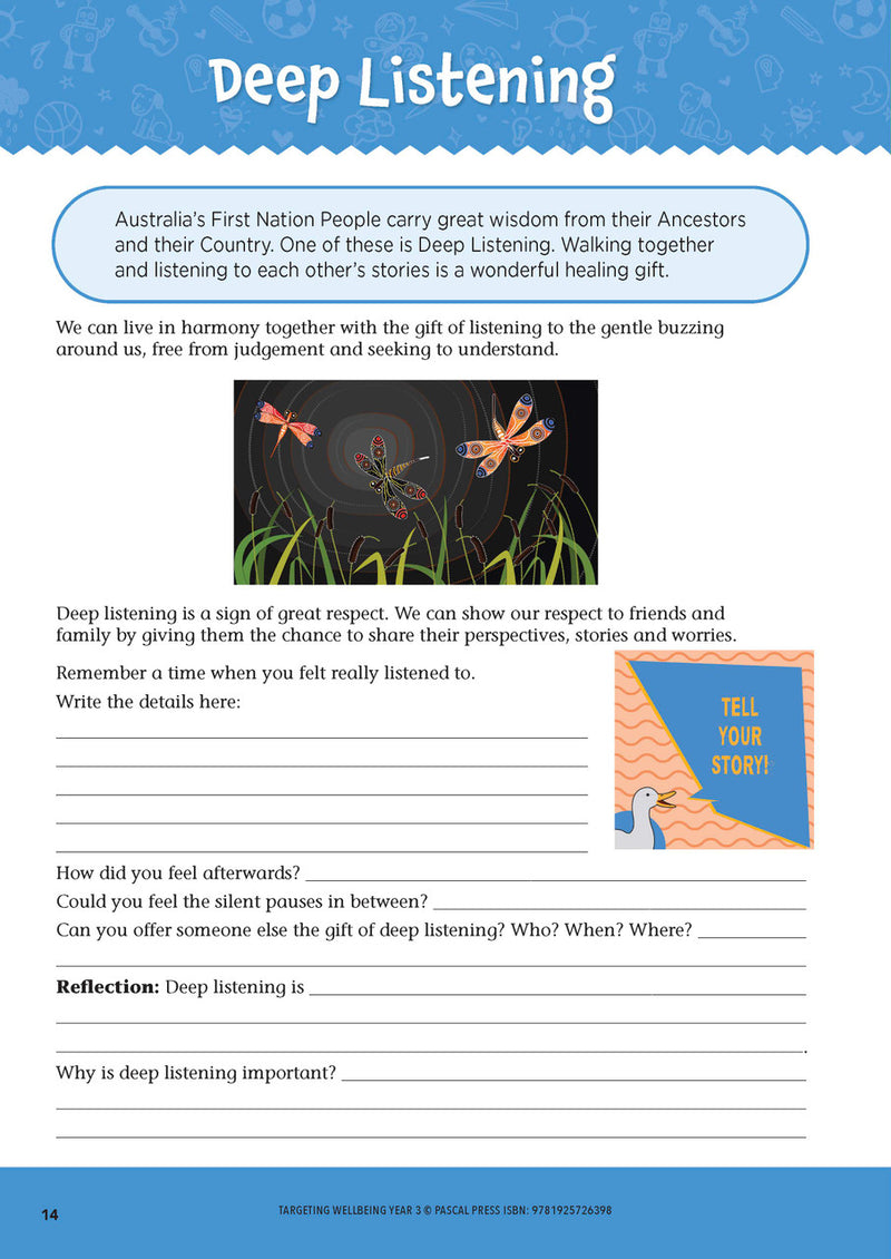 Sample page from Targeting Wellbeing Year 3 showing one of the social and emotional skills activities inside the book