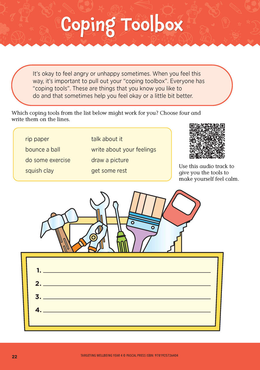 Sample page from Targeting Wellbeing Year 4 showing one of the social and emotional skills activities inside the book