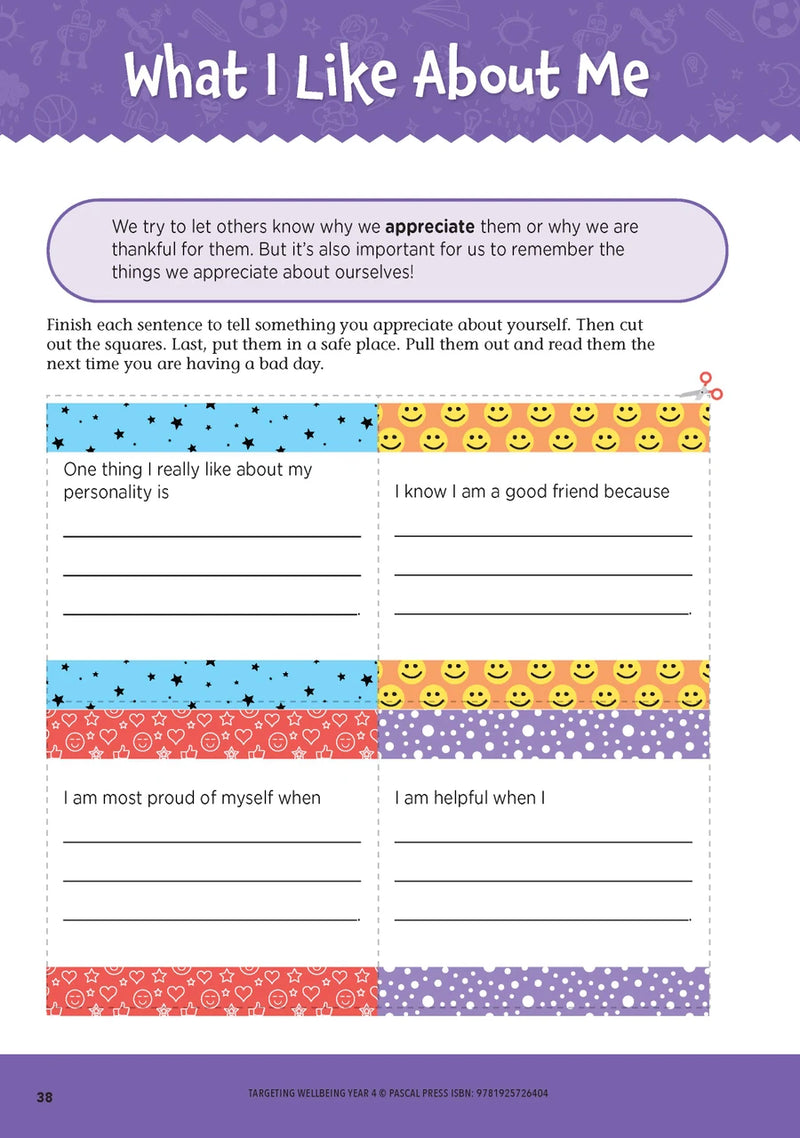 Sample page from Targeting Wellbeing Year 4 showing one of the social and emotional skills activities inside the book