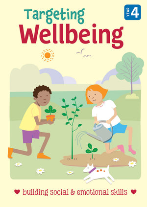 Front cover of Targeting Wellbeing Year 4, a Pascal Press social and emotional skills activity book for primary students