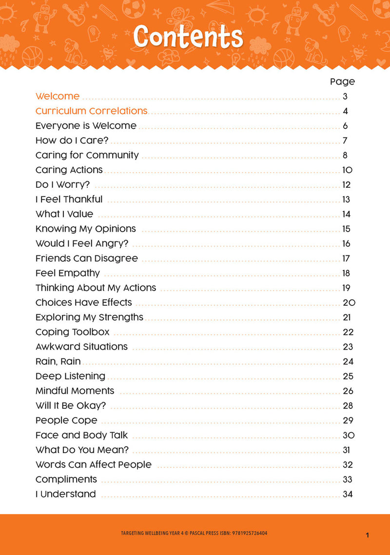Sample page from Targeting Wellbeing Year 4 showing one of the social and emotional skills activities inside the book