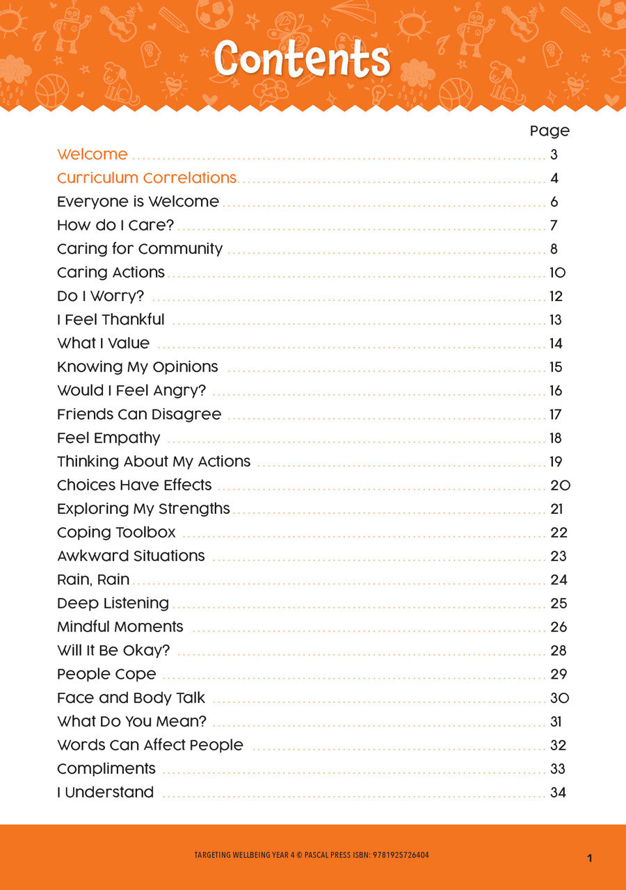 Sample page from Targeting Wellbeing Year 4 showing one of the social and emotional skills activities inside the book
