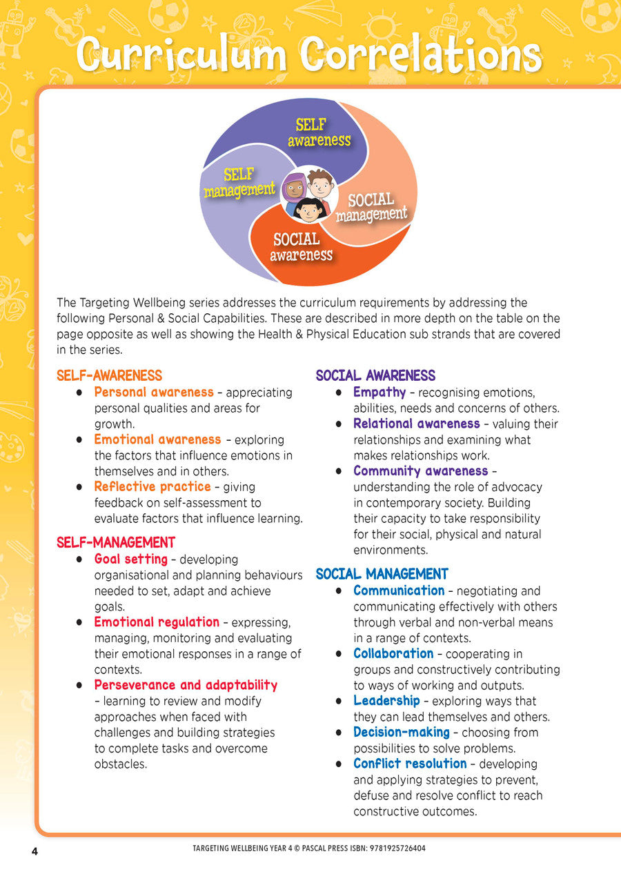 Sample page from Targeting Wellbeing Year 4 showing one of the social and emotional skills activities inside the book