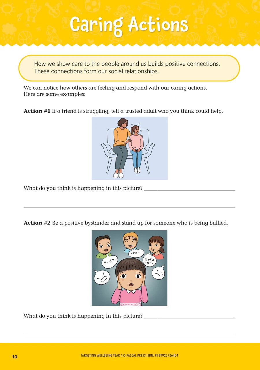 Sample page from Targeting Wellbeing Year 4 showing one of the social and emotional skills activities inside the book