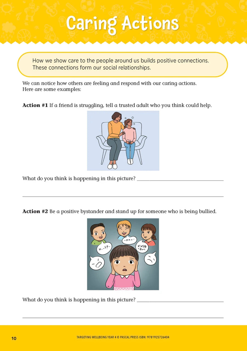 Sample page from Targeting Wellbeing Year 4 showing one of the social and emotional skills activities inside the book