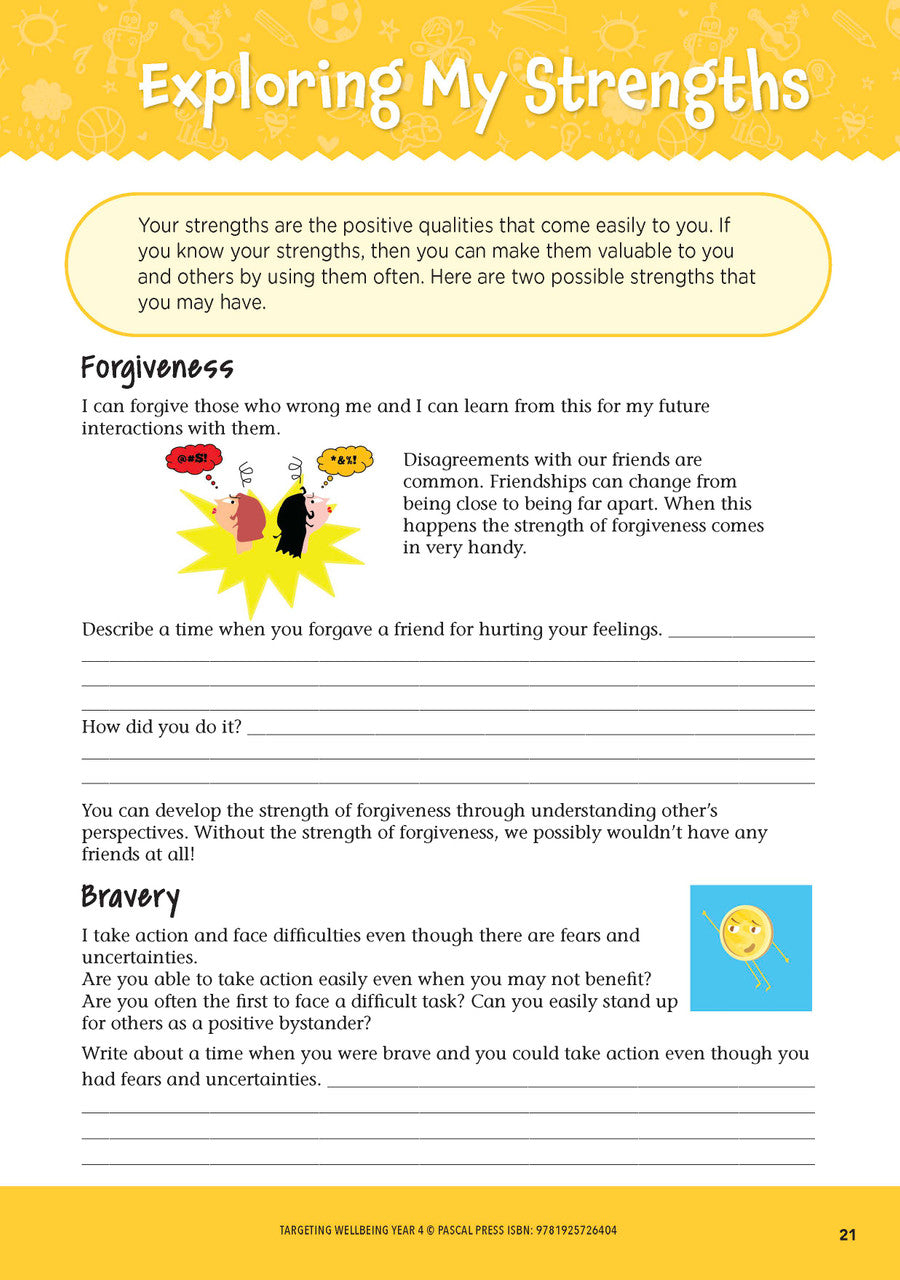 Sample page from Targeting Wellbeing Year 4 showing one of the social and emotional skills activities inside the book