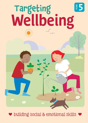 Front cover of Targeting Wellbeing Year 5, a Pascal Press social and emotional skills activity book for primary students