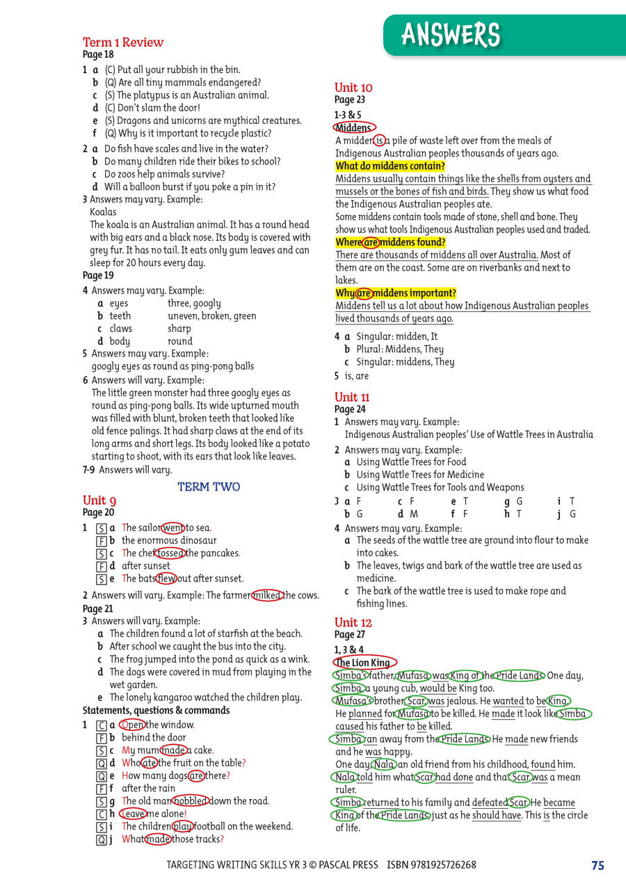 Sample interior page from Targeting Writing Skills Year 3 showing part of a writing unit