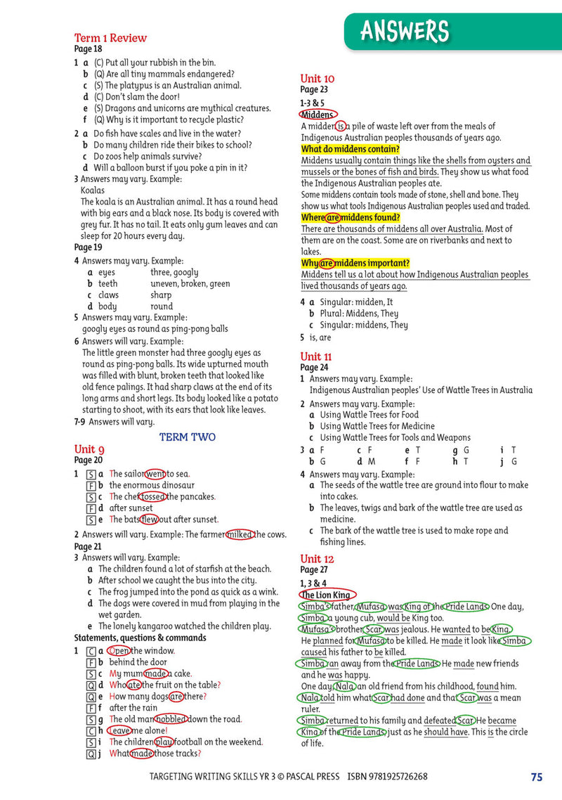 Sample interior page from Targeting Writing Skills Year 3 showing part of a writing unit
