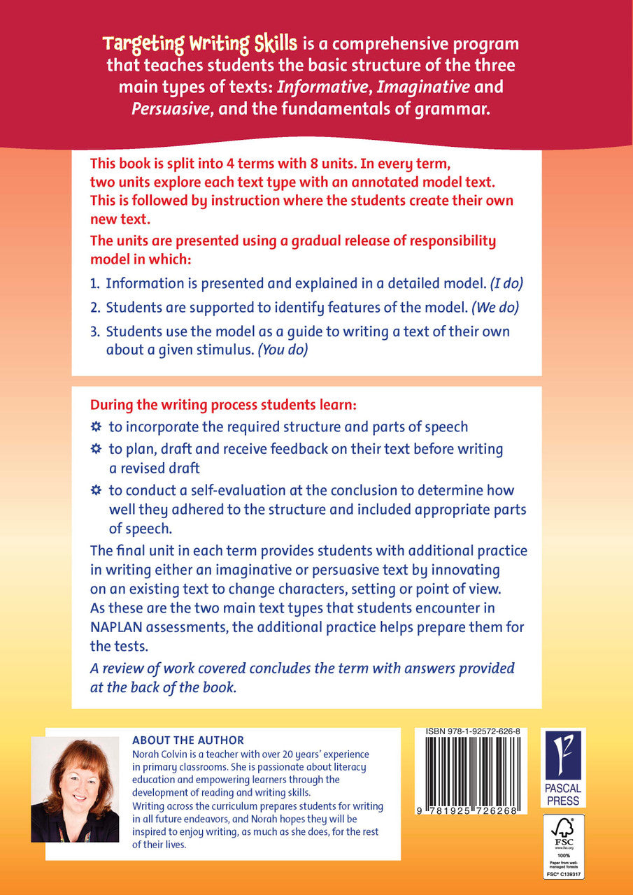 Sample interior page from Targeting Writing Skills Year 3 showing part of a writing unit