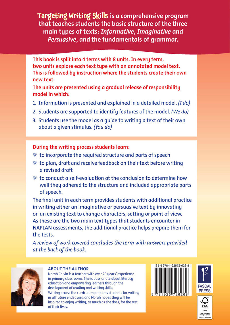 Sample interior page from Targeting Writing Skills Year 3 showing part of a writing unit