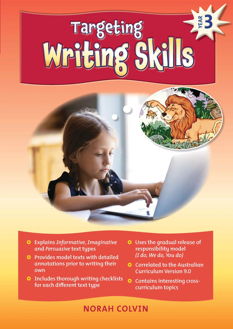 Front cover of Targeting Writing Skills Year 3 by Norah Colvin, a Pascal Press writing and grammar workbook