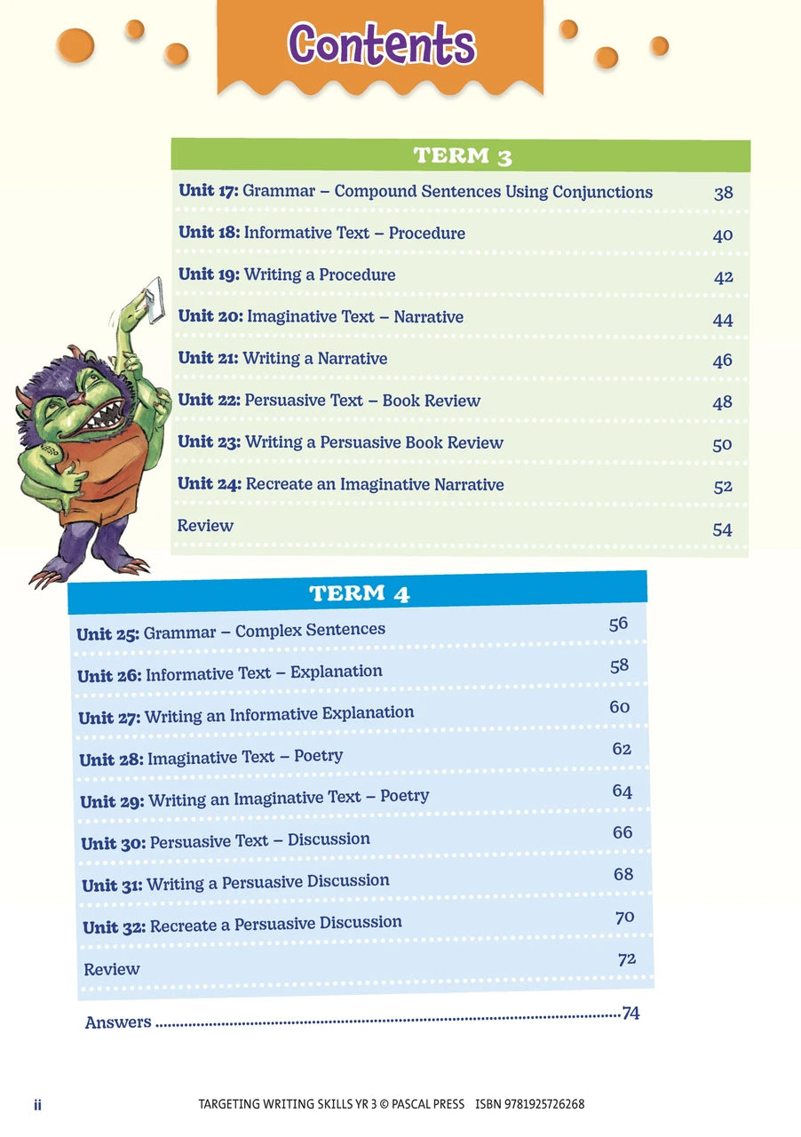 Sample interior page from Targeting Writing Skills Year 3 showing part of a writing unit