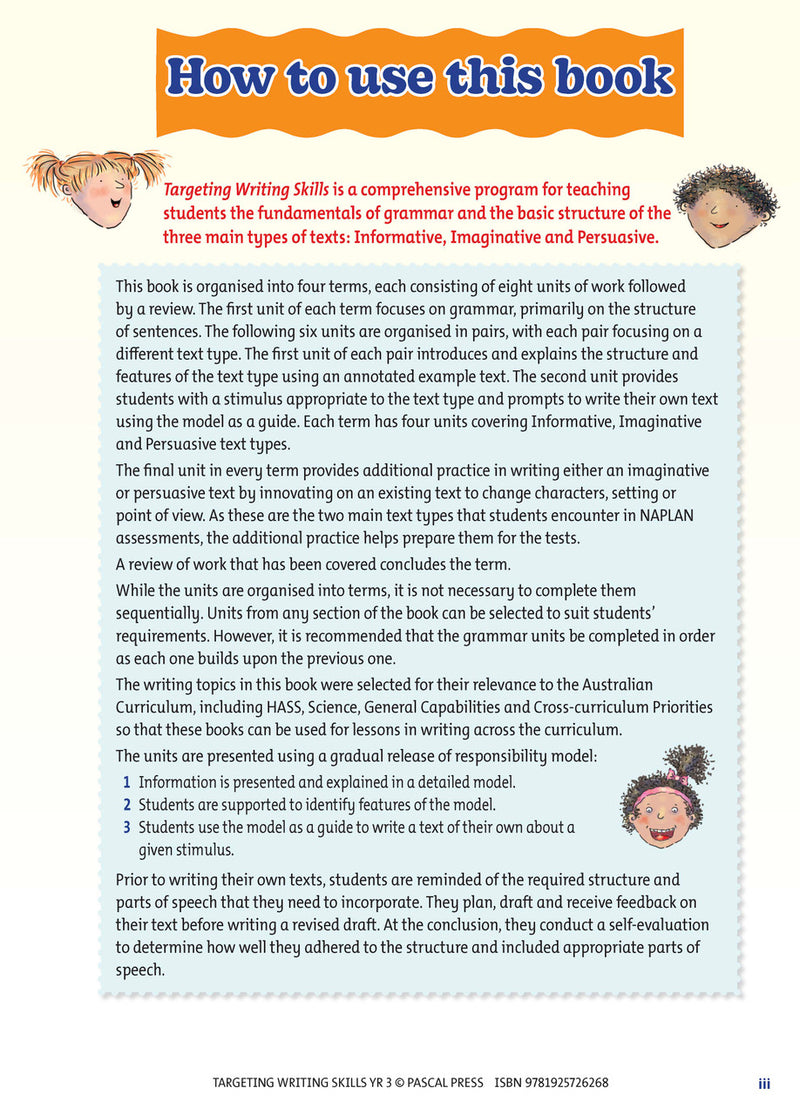 Sample interior page from Targeting Writing Skills Year 3 showing part of a writing unit