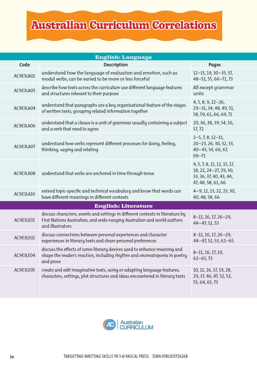 Sample interior page from Targeting Writing Skills Year 3 showing part of a writing unit